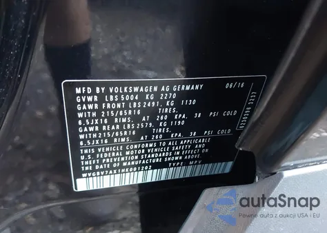 2017 Volkswagen Tiguan S/Limited z USA, uszkodzony, nr VIN WVGBV7AX1HK001202